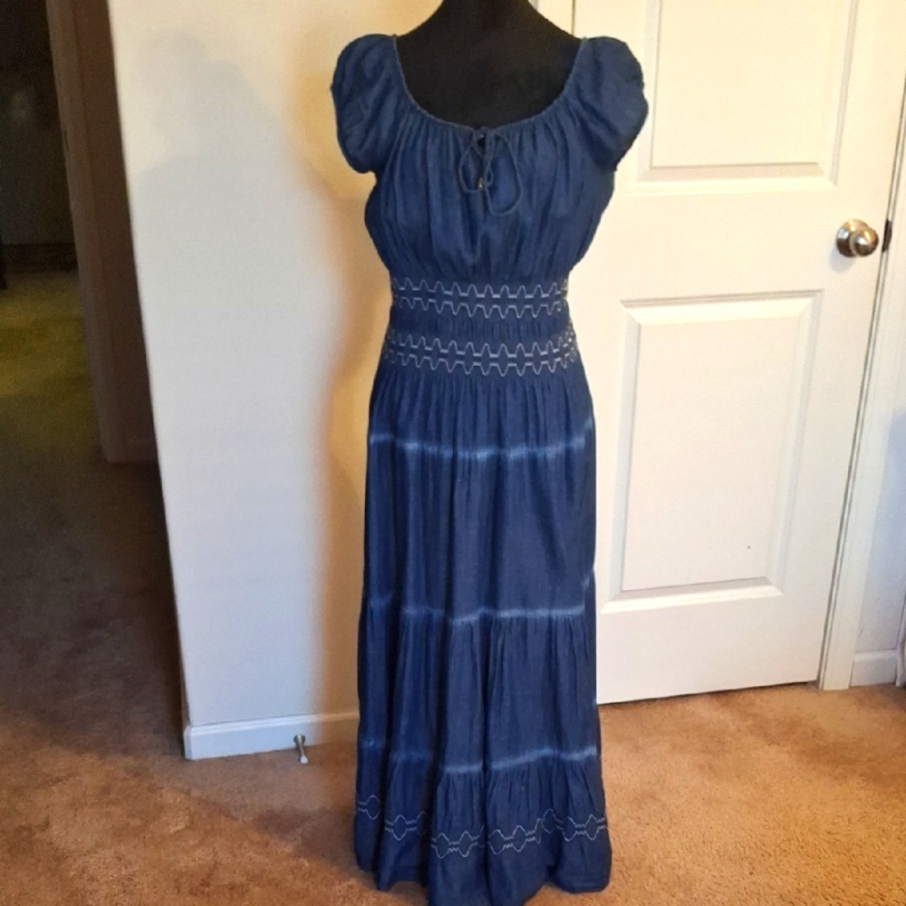 Lapis Navy Maxi Dress with Embroidered Details
